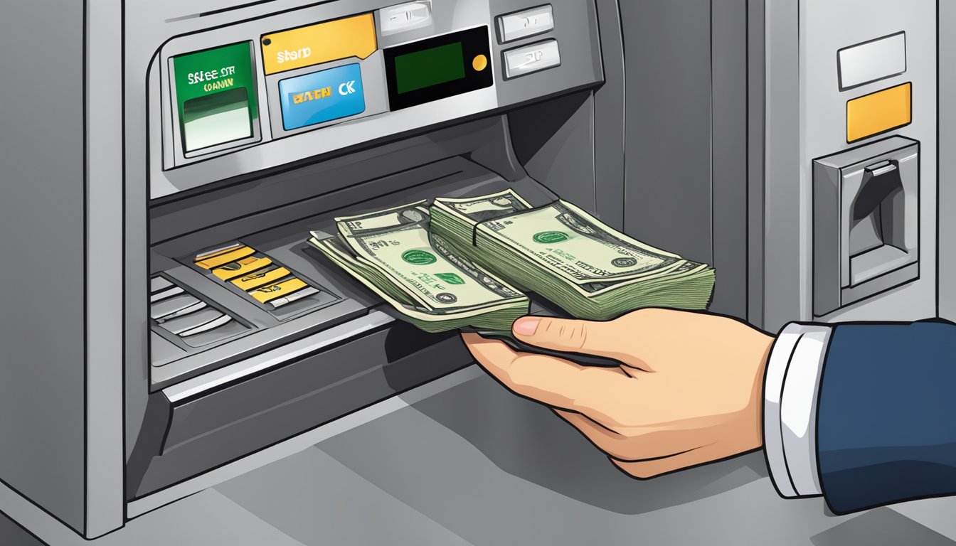 A hand inserting cash into a DBS ATM slot