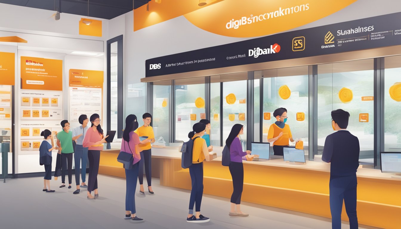 Customers using Digibank app for fast cash transactions at DBS Singapore, with seamless and efficient process