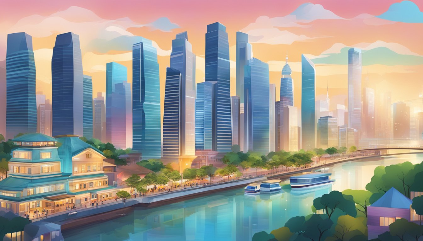 A bustling cityscape with modern skyscrapers and vibrant street life, showcasing the dynamic energy of Flexi Biz Singapore