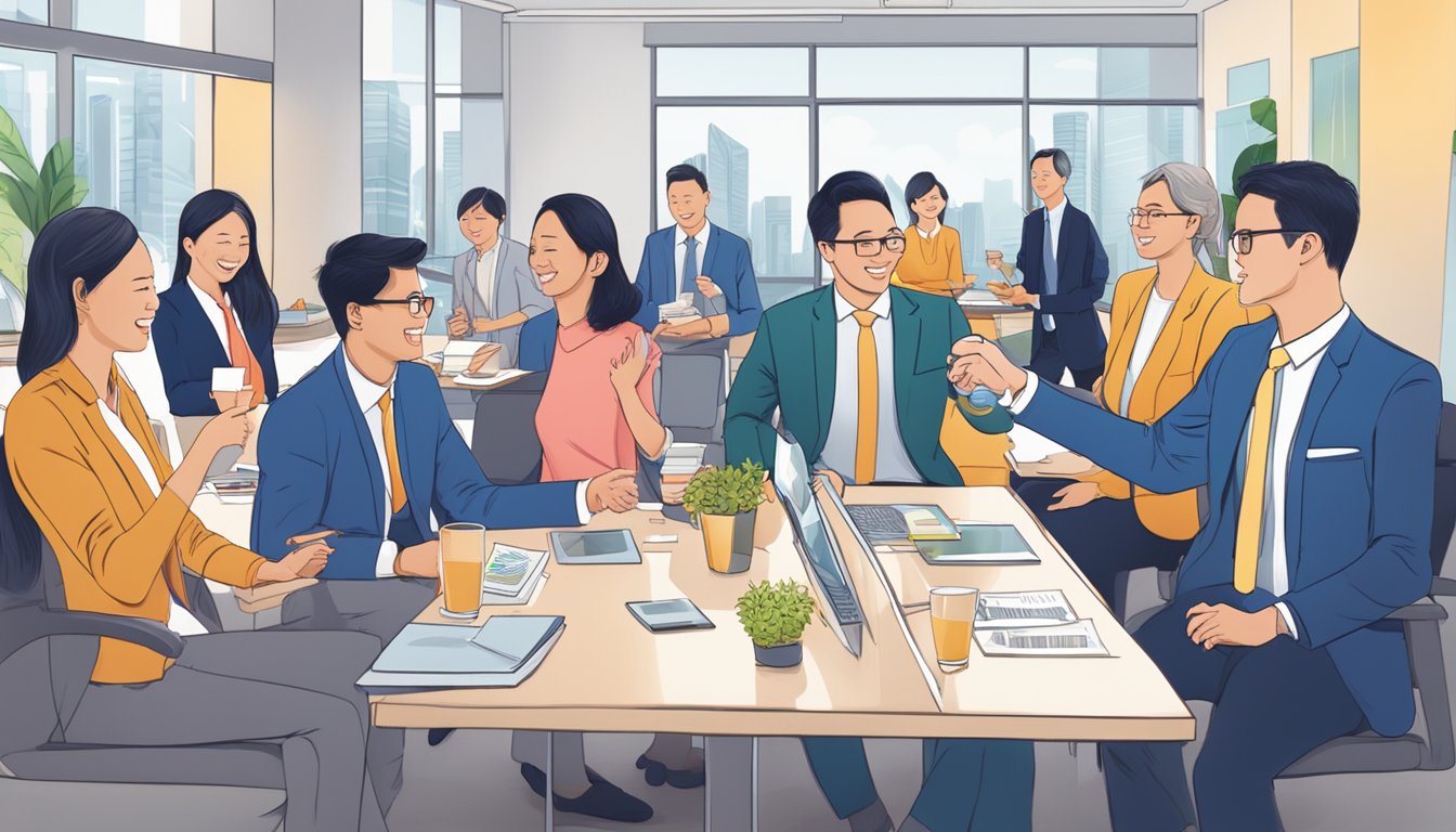 A group of business professionals receiving financial incentives and rewards at a corporate event in Flexi Biz Singapore