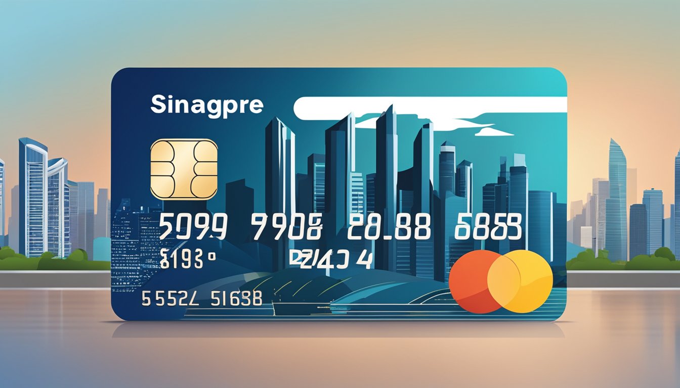 A sleek and modern debit card with the Singapore skyline in the background, showcasing its features and benefits