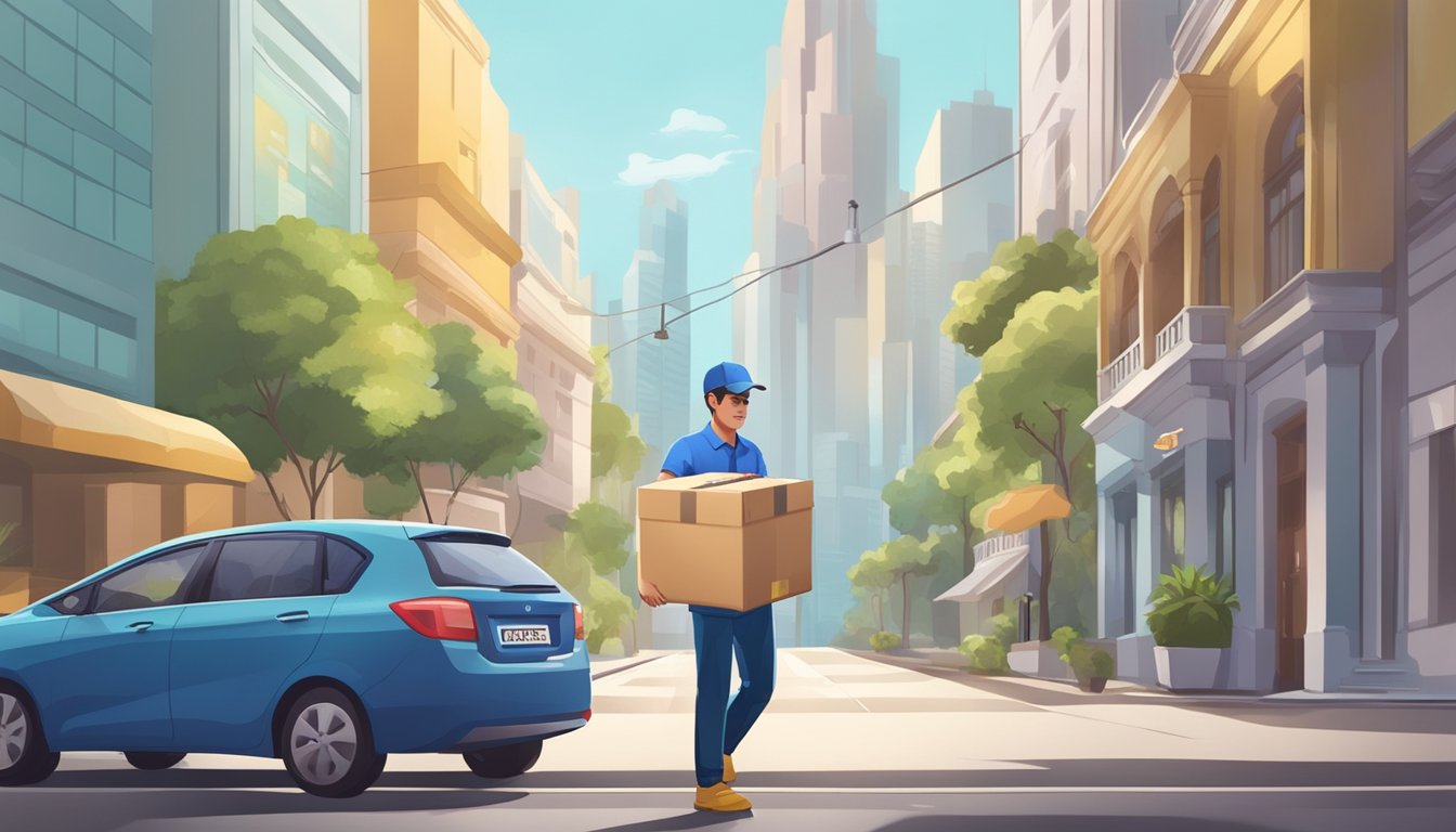 A delivery driver drops off a package with a promo code for free food delivery in Singapore