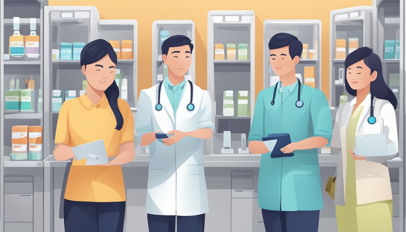 A row of test centres in Singapore offering free PCR tests
