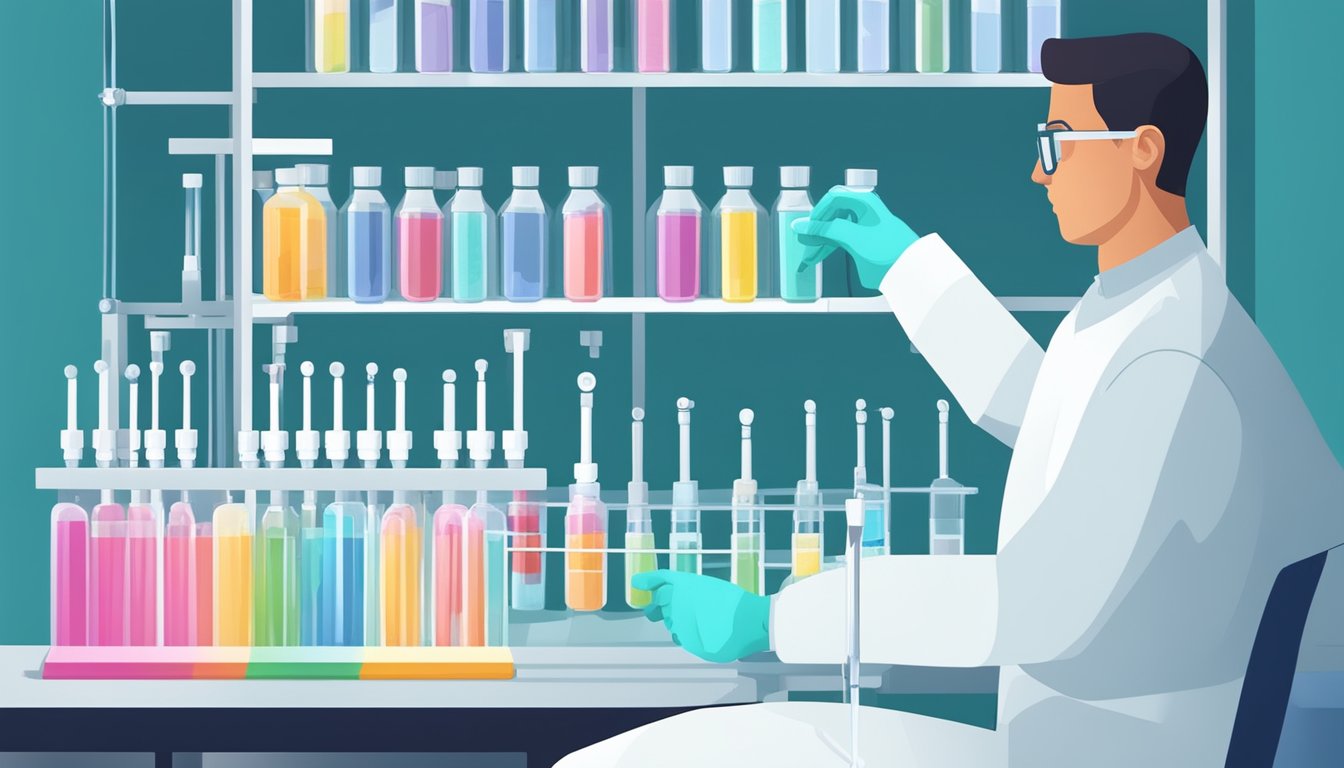 A technician prepares a PCR test kit in a sterile lab environment, carefully pipetting reagents into labeled tubes
