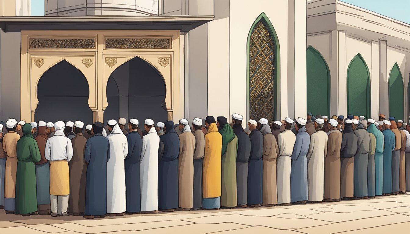 Muslims eagerly queue outside a mosque, waiting to book their slots for Friday prayer. The mosque's administration carefully manages the crowd, ensuring a smooth and orderly process