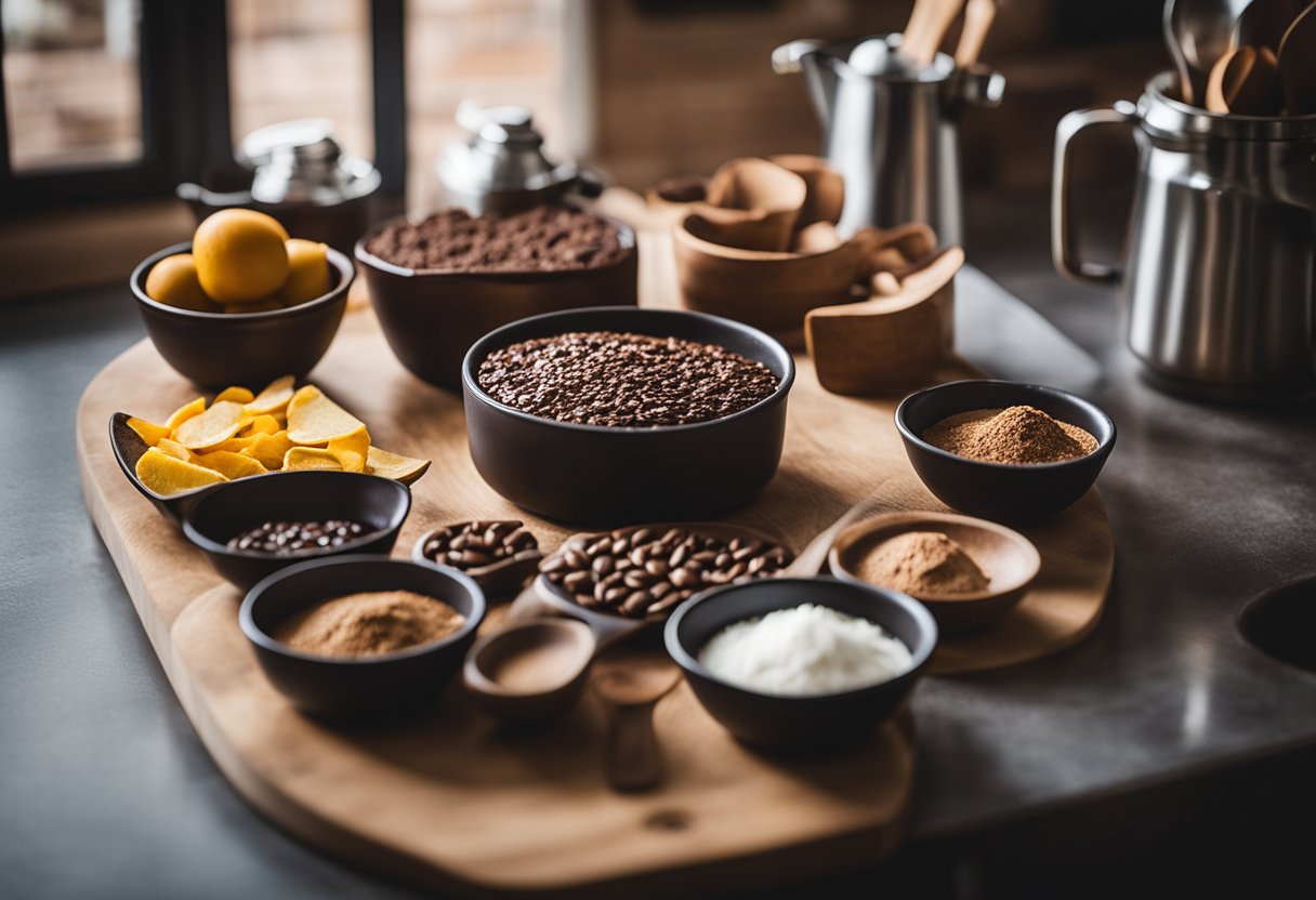 A kitchen counter with ingredients and utensils for making delicious brownies in 30 minutes