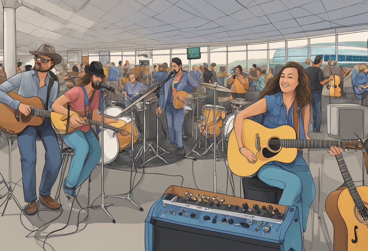 Local musicians perform live music in the bustling Austin-Bergstrom International Airport