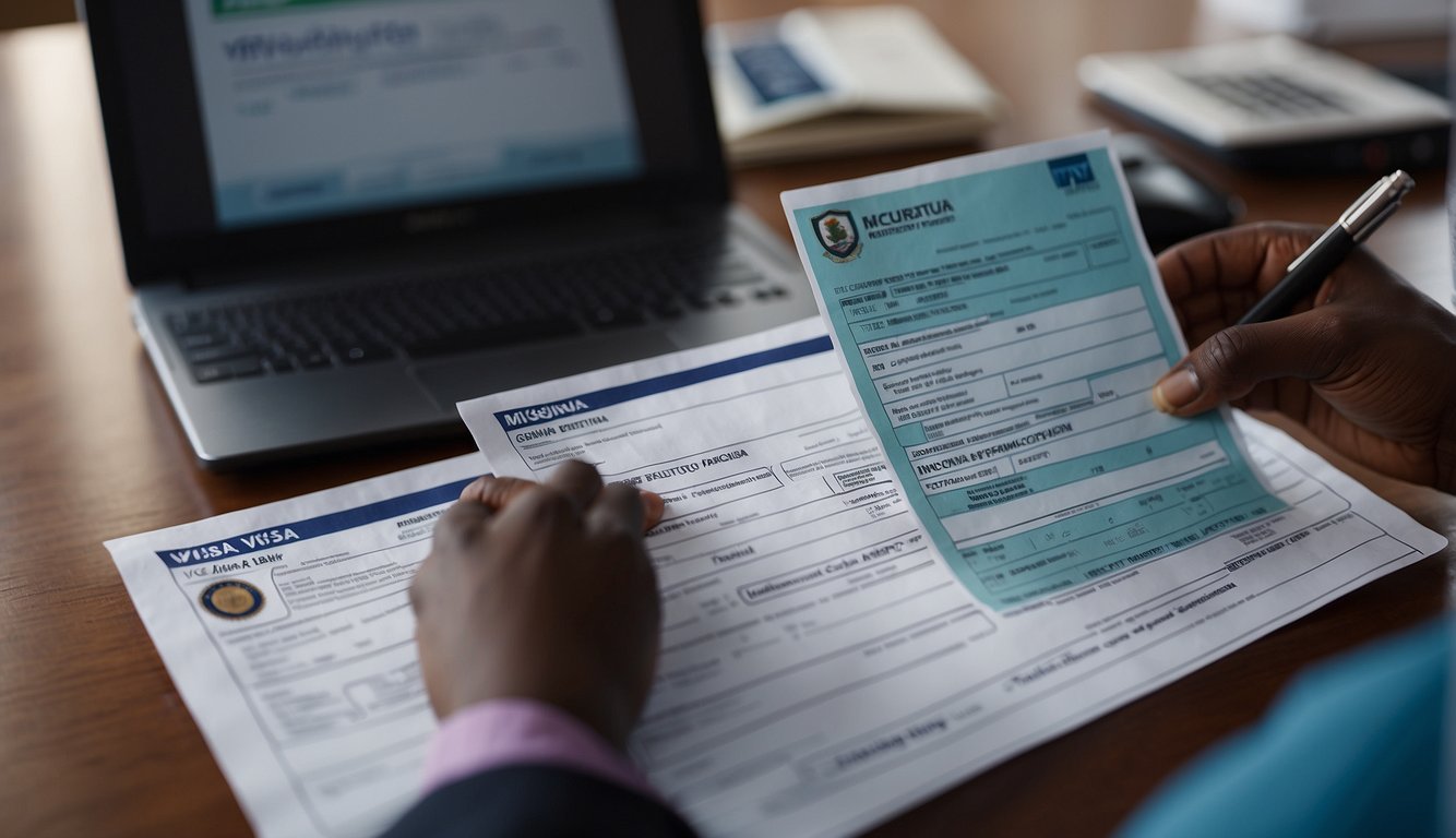 A person in Nigeria fills out a visa application form and makes a payment at a bank or online