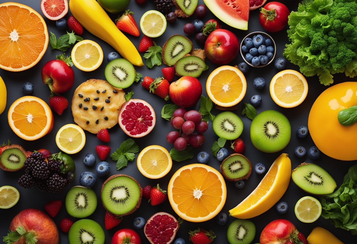 Balanced Diet for Hunger Control - A plate with colorful fruits, vegetables, whole grains, and lean proteins. An assortment of food groups in equal proportions