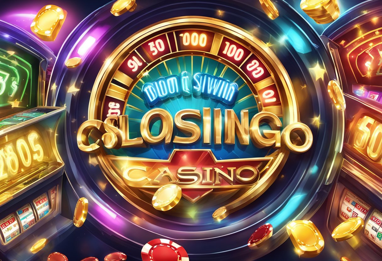 The SlotsWin Casino logo shines brightly against a backdrop of spinning slot machines and flashing lights, enticing players with the promise of a no deposit bonus