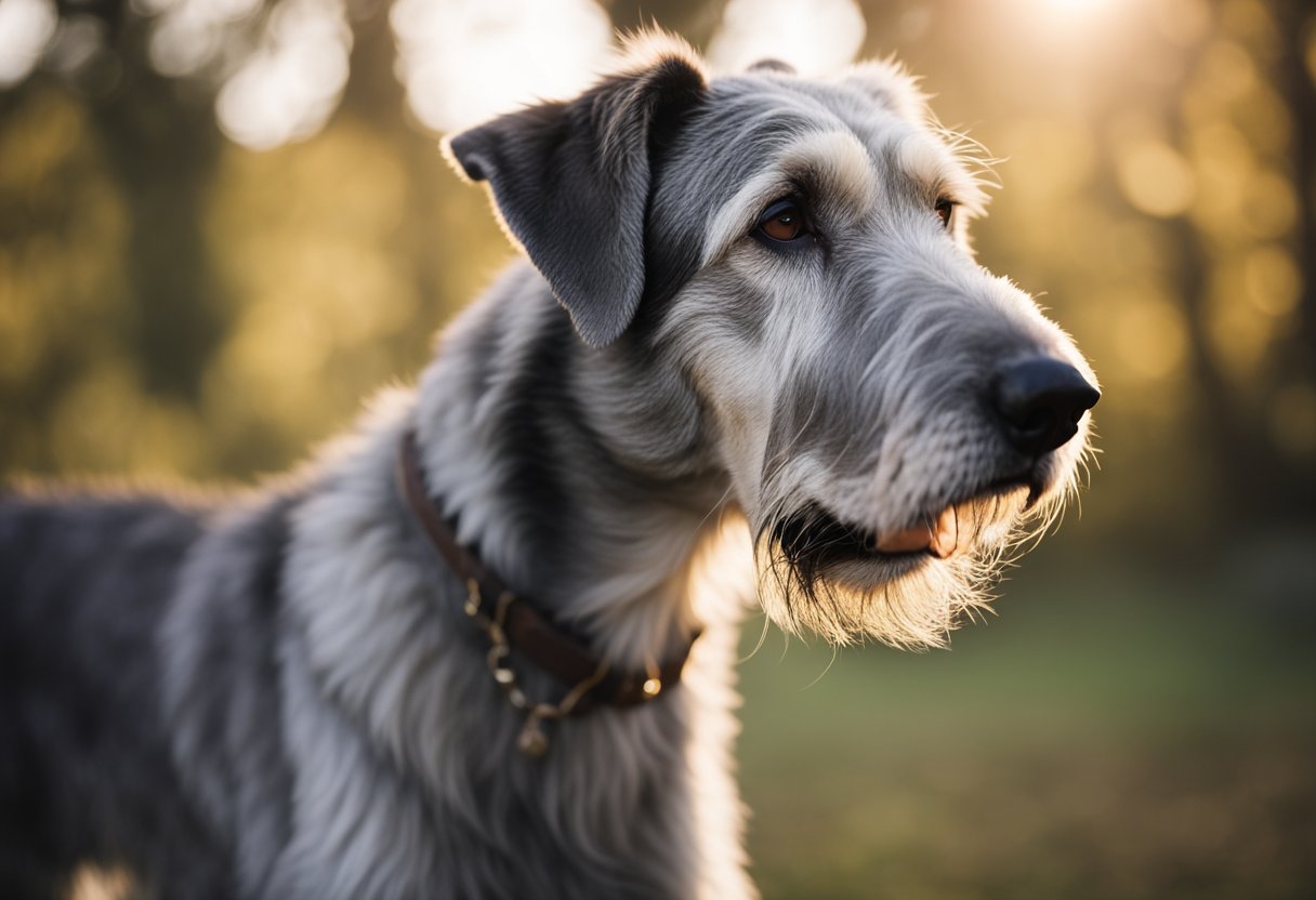 The Irish Wolfhound - A regal Irish wolfhound stands proudly, with a majestic presence, symbolizing strength and nobility throughout history