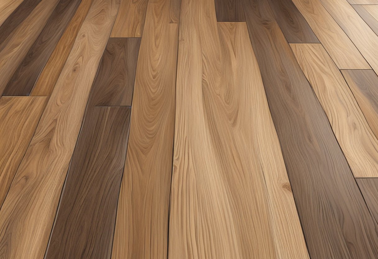 A worn laminate floor is sanded down, revealing its original texture and color. A clear coat is applied, giving it a glossy finish