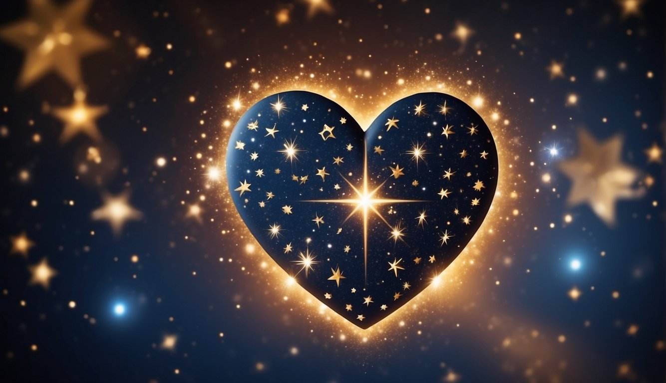A heart surrounded by stars, with the zodiac symbols circling around it, representing the signs most likely to fall in love quickly