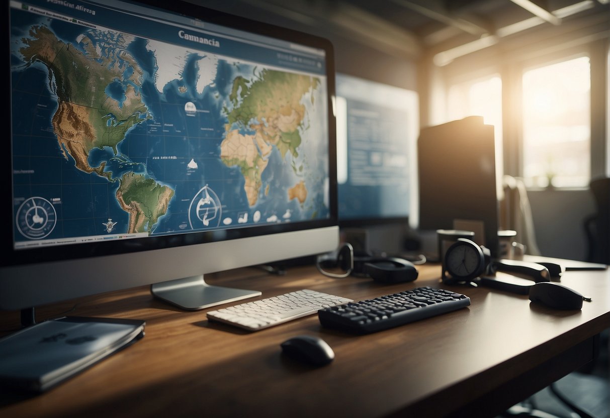 A diploma hangs on an office wall, surrounded by icons representing various skills and competencies: a computer, a globe, a book, a wrench, and a microscope