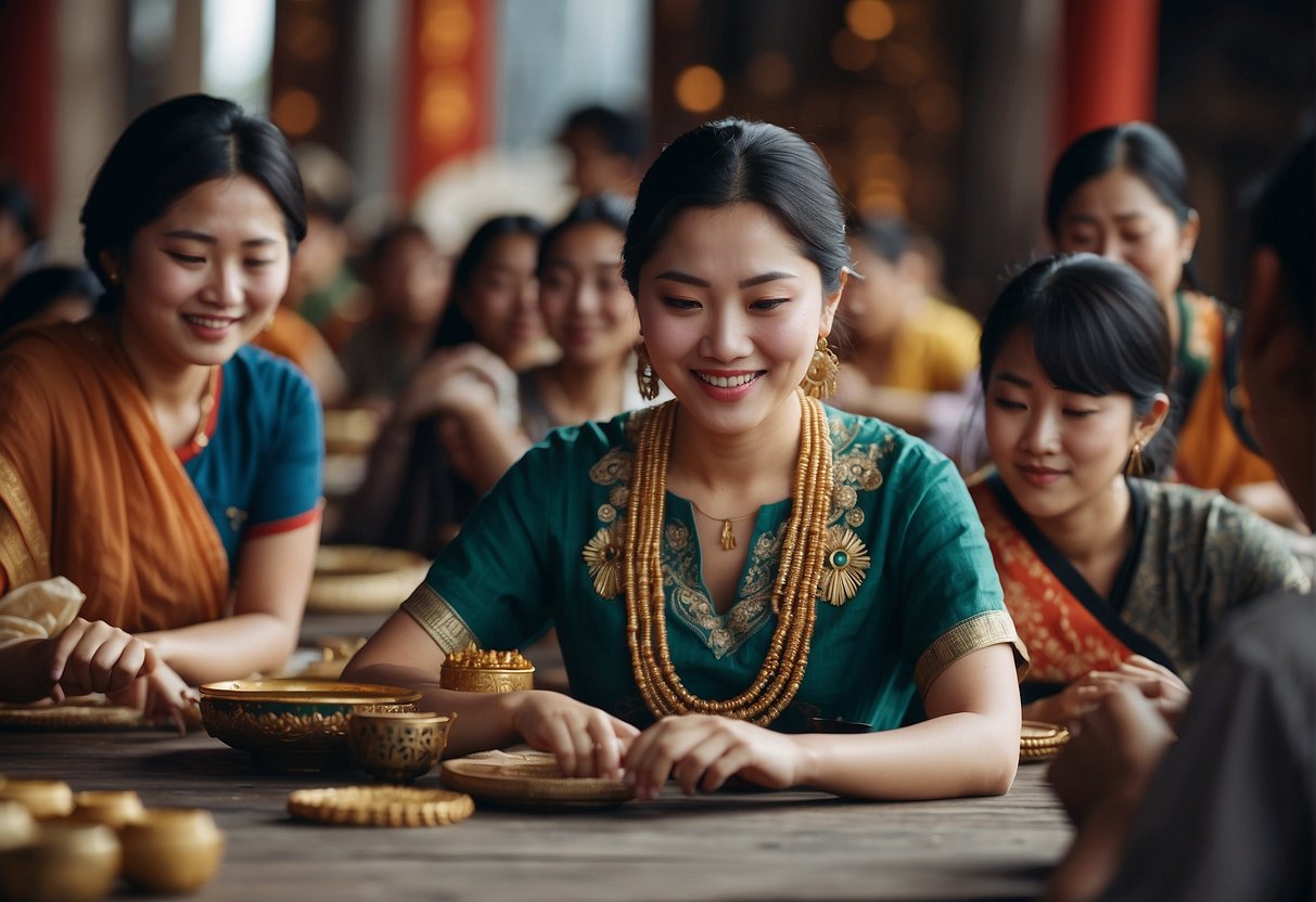 A group of people engage in cultural activities, such as language learning or traditional crafts, to develop foreign culture skills