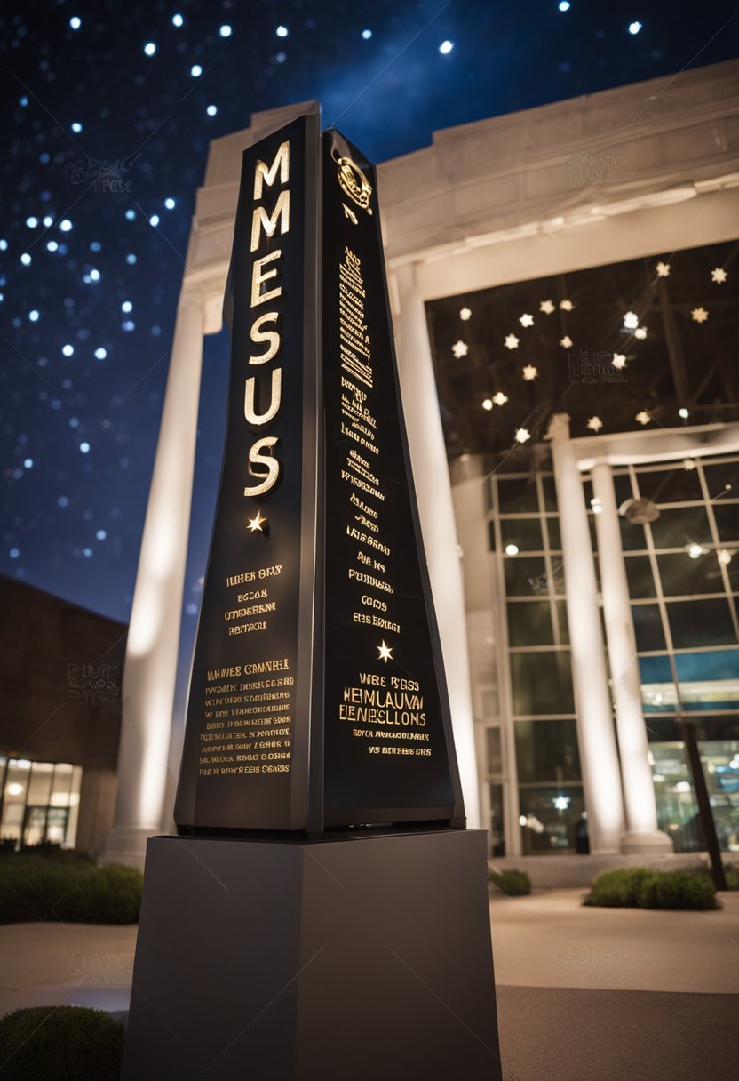 The museum entrance sign stands tall against a backdrop of stars and planets, inviting visitors to explore the wonders of science and space in Waco