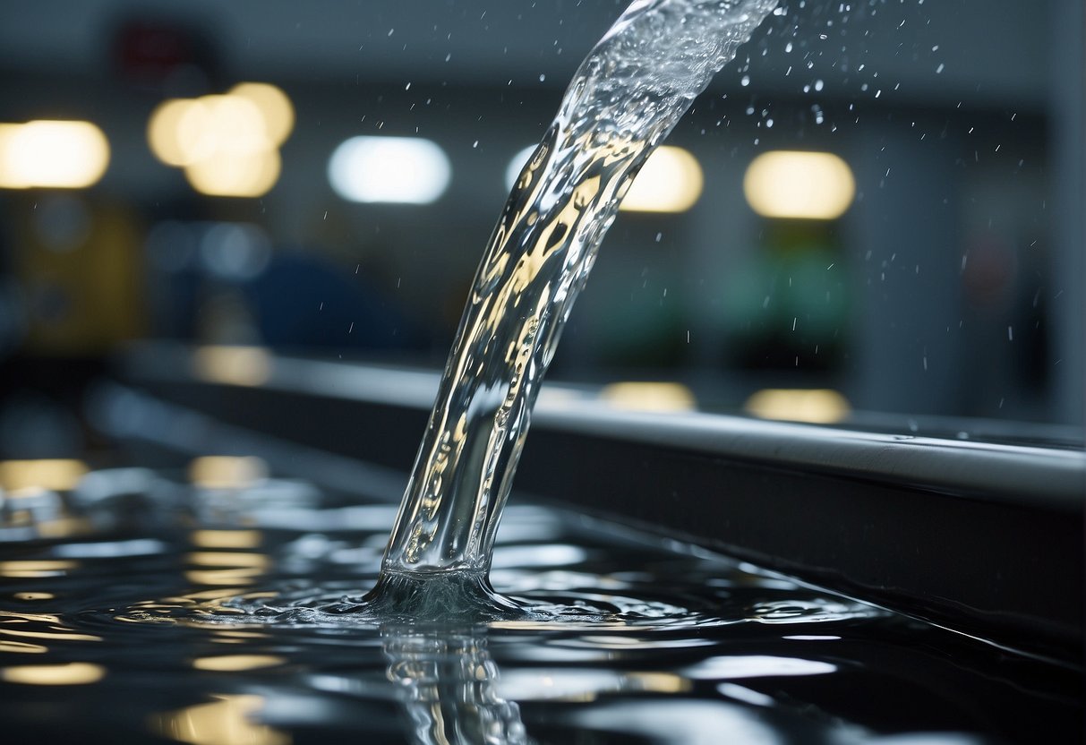 Water pours from a burst pipe, pooling on the ceiling. The weight causes it to sag and crack, then finally collapse in a rush of water and debris