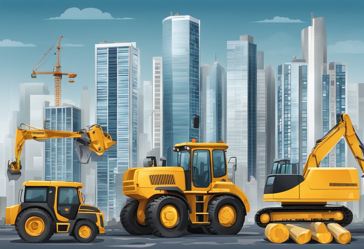 A city skyline with various high-rise buildings and construction equipment, illustrating the concept of "Budownictwo kubaturowe - charakterystyka."