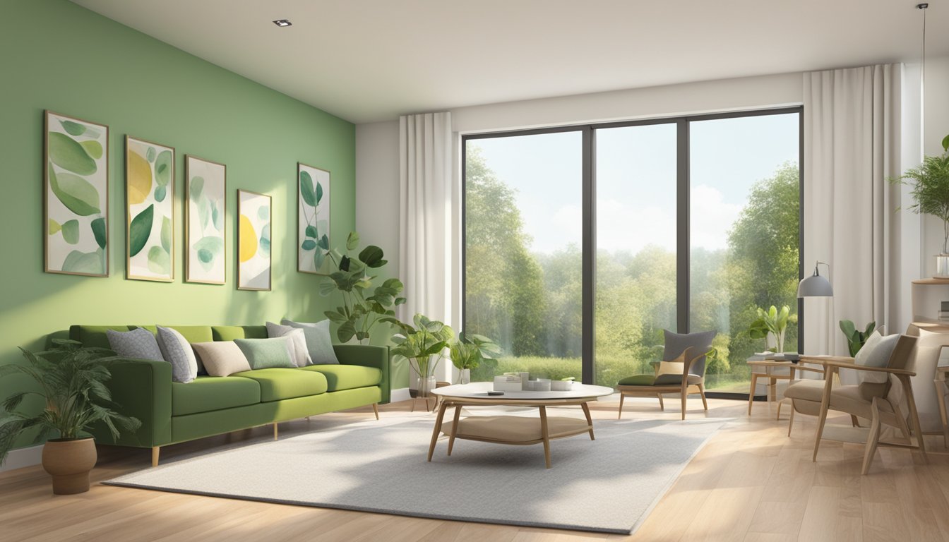 A room with eco-friendly paints and coatings, showcasing low-VOC options for a healthier home environment