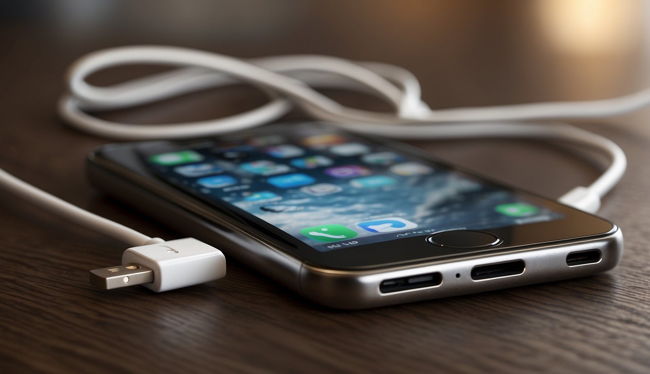 A USB cable connects an iPhone to a music player. The music transfers seamlessly, enhancing the user's experience