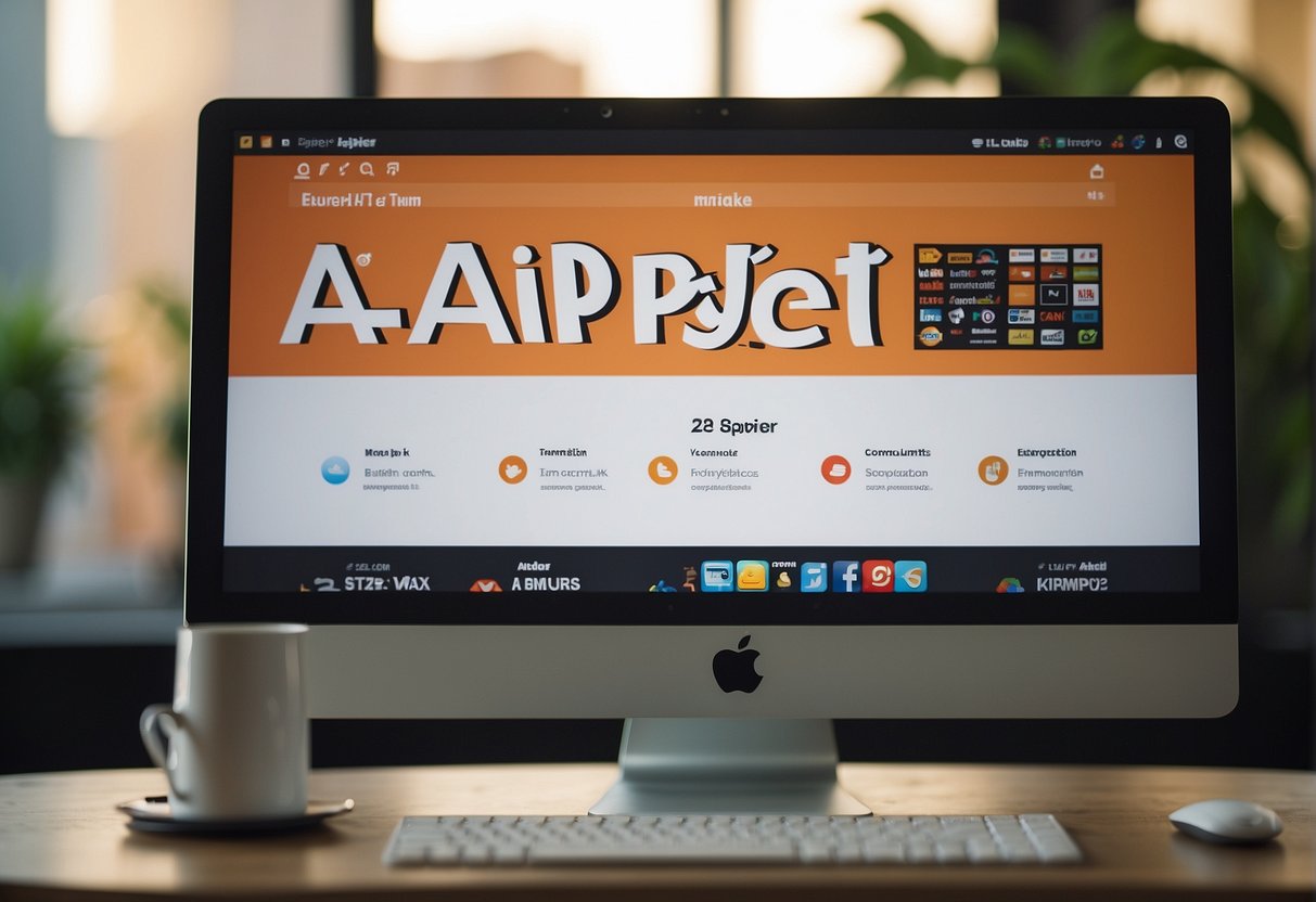 A computer screen shows "make" and "Zapier" logos, with a mouse pointer clicking and dragging between them