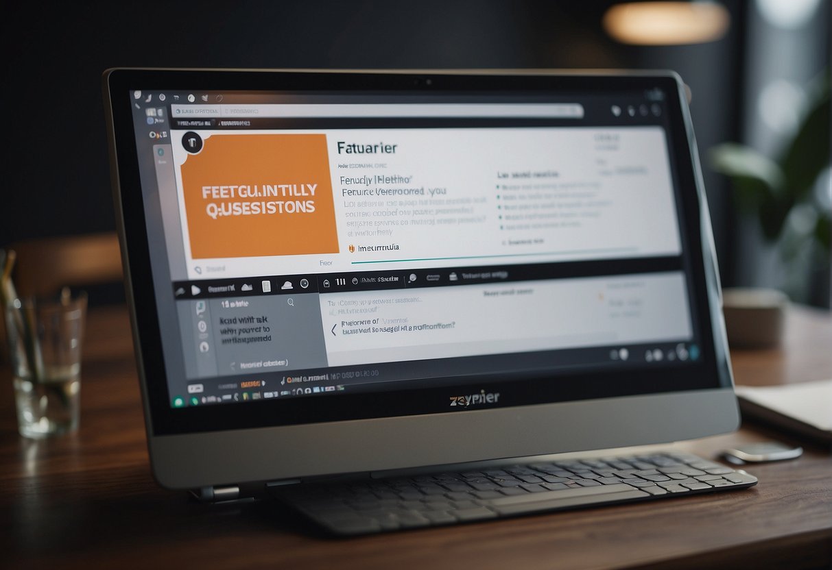 A computer screen displaying the words "Frequently Asked Questions: make vs zapier" with a cursor hovering over the options