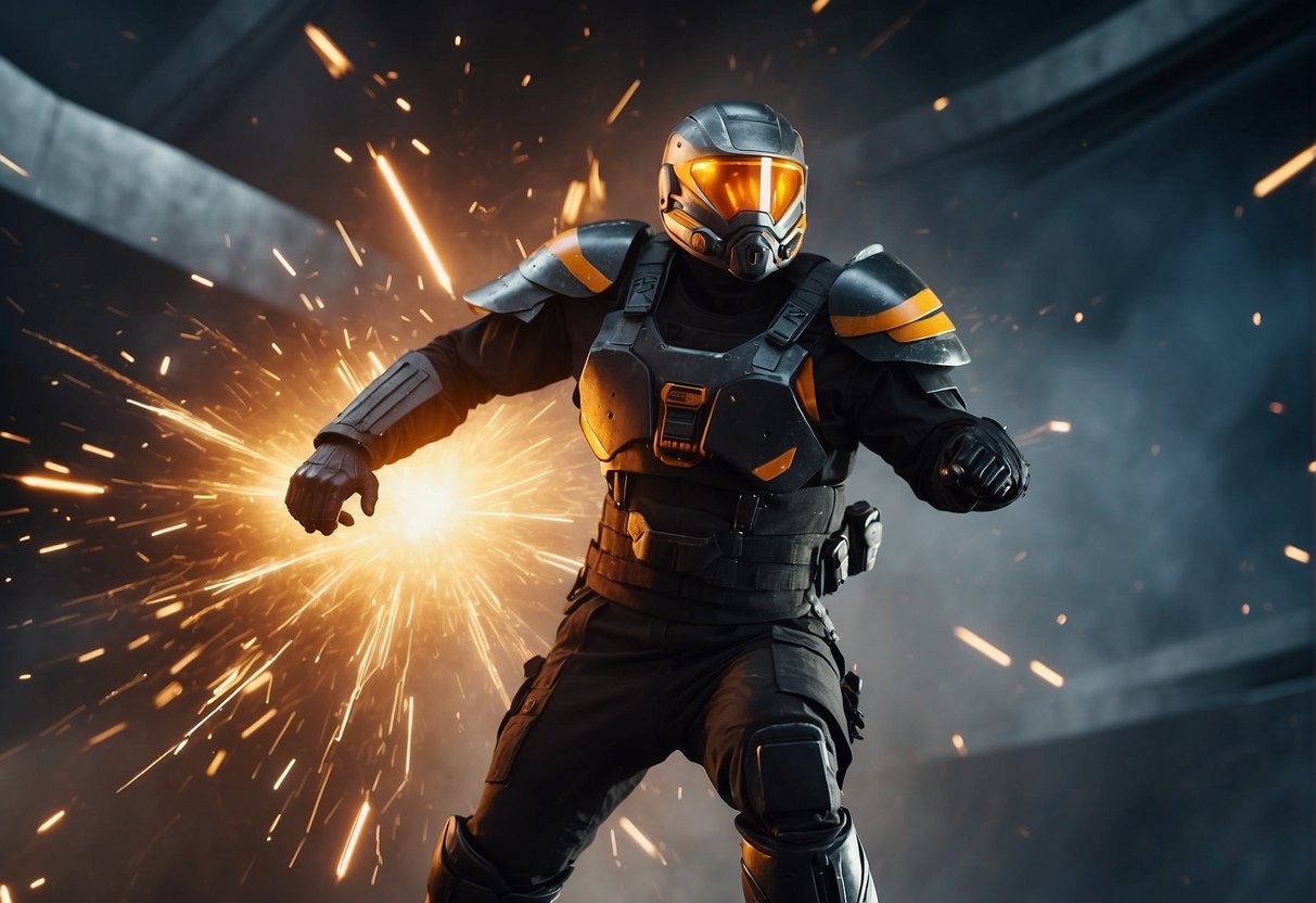 n8n and make engage in a fierce battle, surrounded by swirling energy and sparks, with intense expressions on their faces