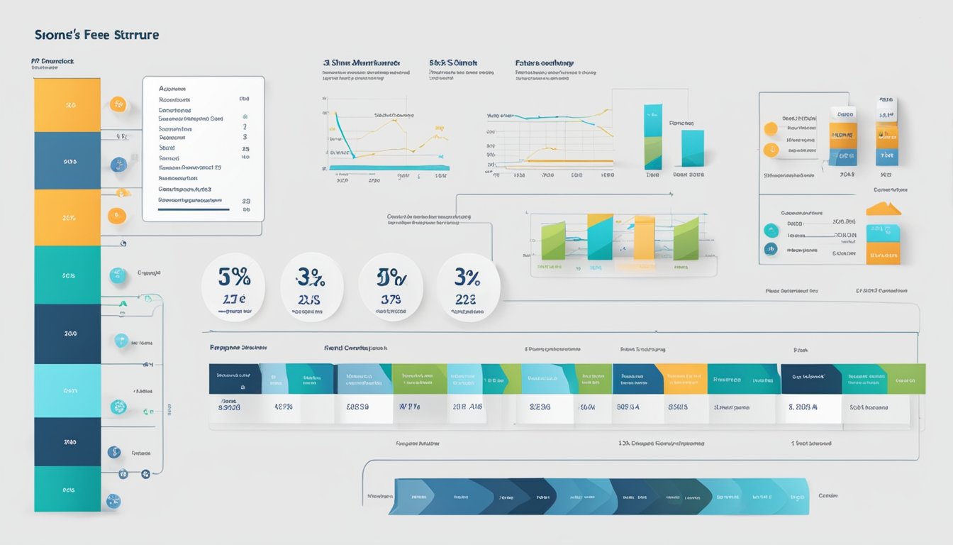 A clear chart displaying FSMOne's fee structure with labeled sections and percentages