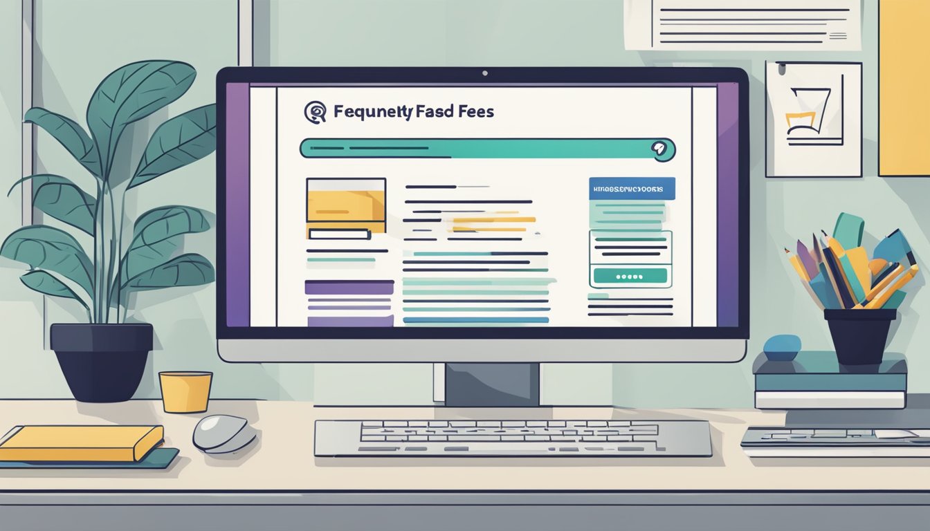 A computer screen with the words "Frequently Asked Questions fsmone fees singapore" displayed prominently