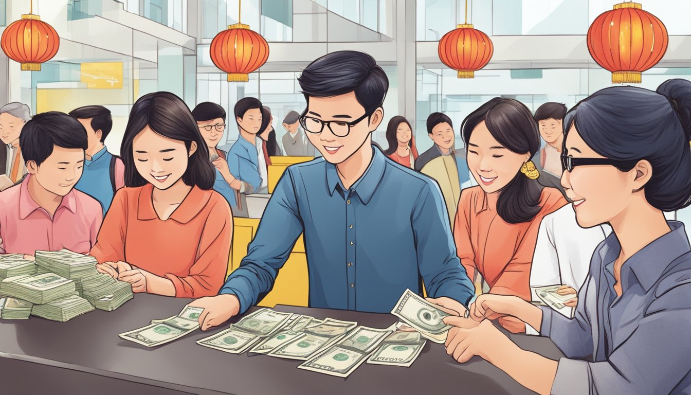 People at a bank in Singapore receiving new notes for Chinese New Year
