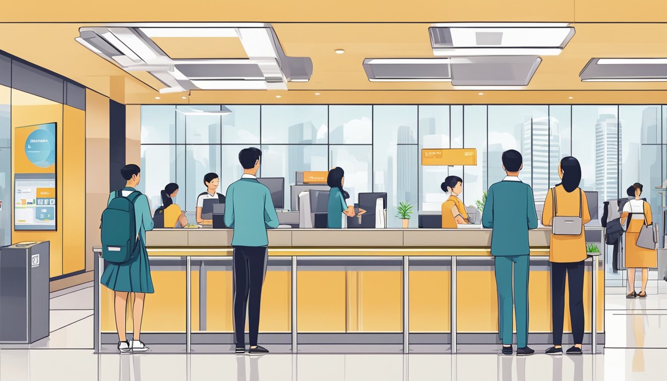 Students in Singapore line up at modern, efficient banks with friendly staff. Bright, clean interiors and digital services cater to their needs
