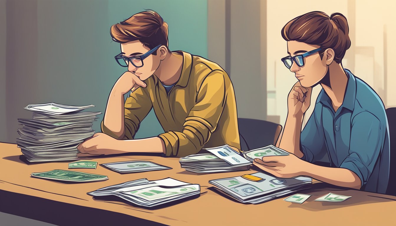 A student carefully comparing credit card options, while also setting aside money for savings