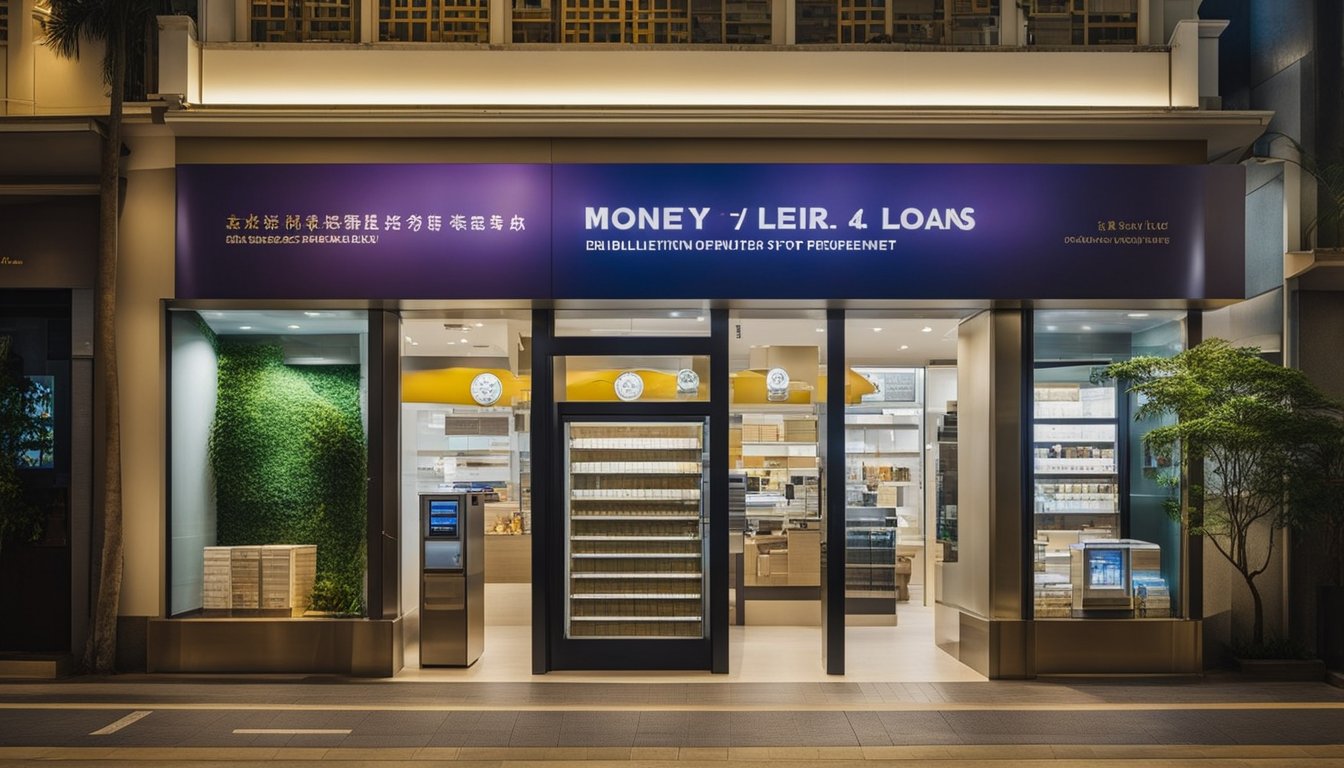 A moneylender's storefront in Singapore, displaying eligibility and requirements for small personal loans