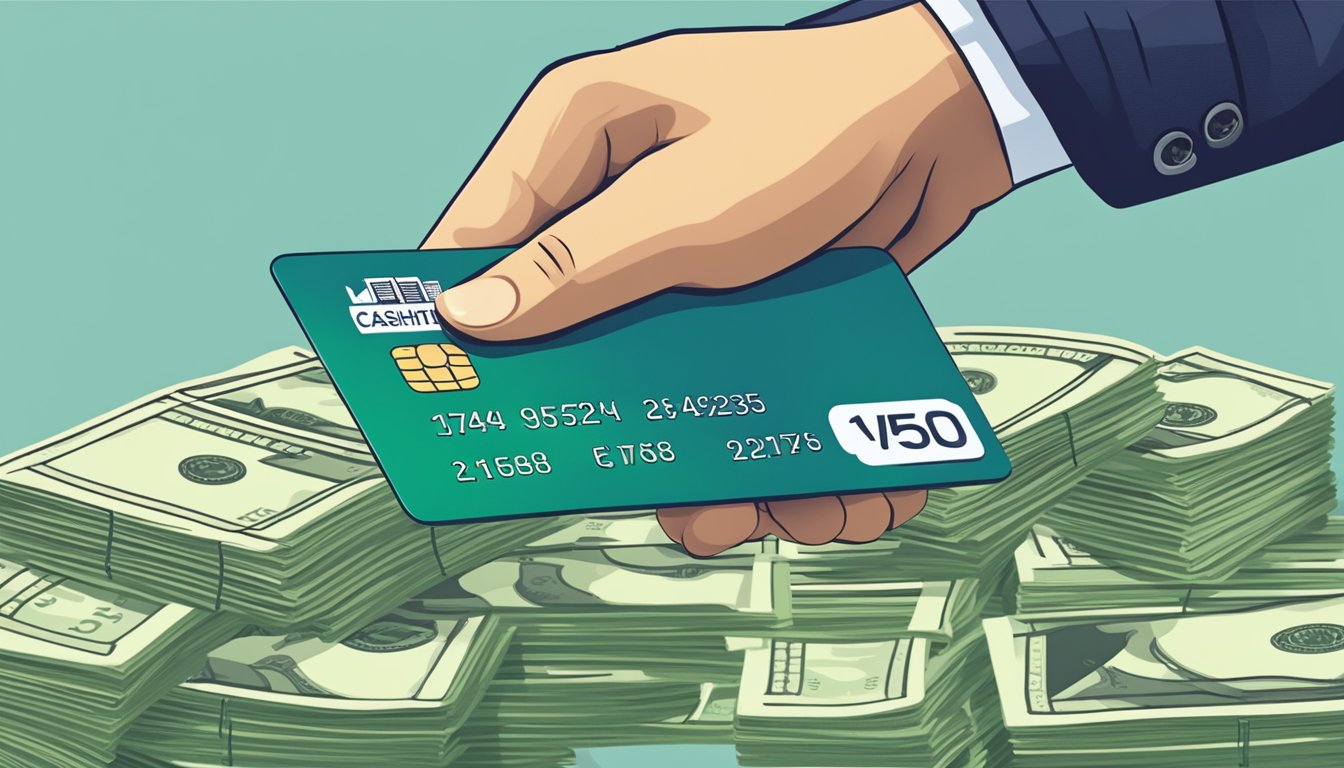 A hand holding a Great Eastern Cashflo card with a stack of money and a calendar in the background, symbolizing financial management and maximizing cash flow