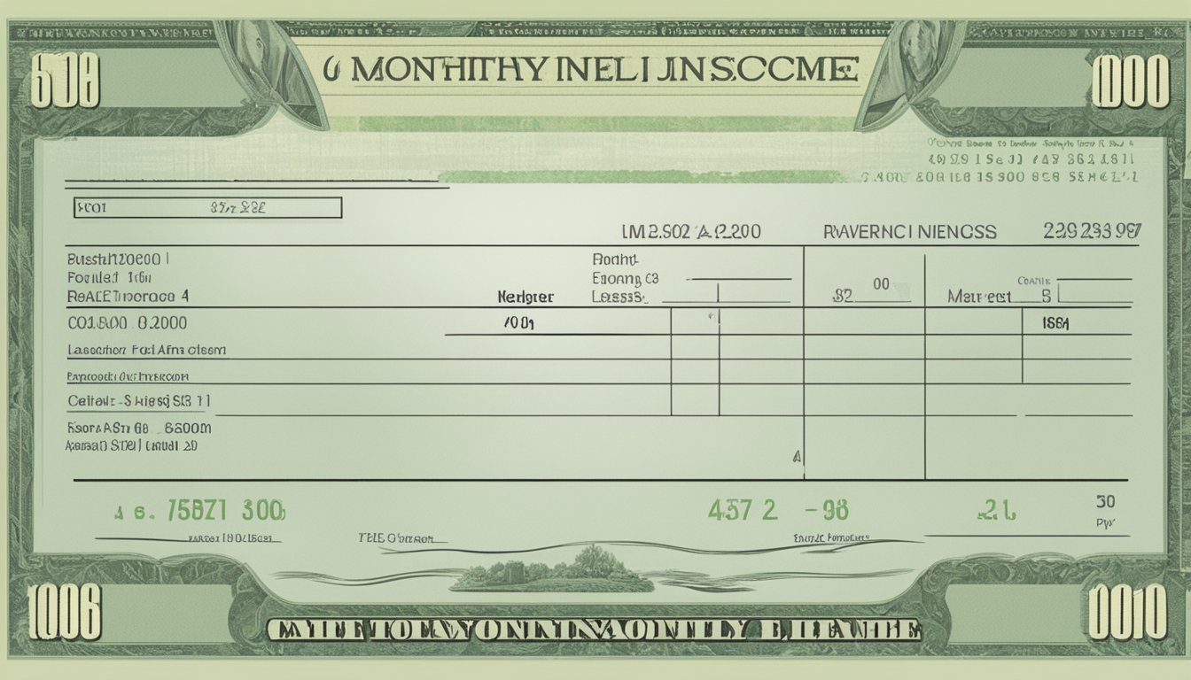 A paycheck with the words "Gross Monthly Income" displayed prominently at the top, with the total amount clearly visible