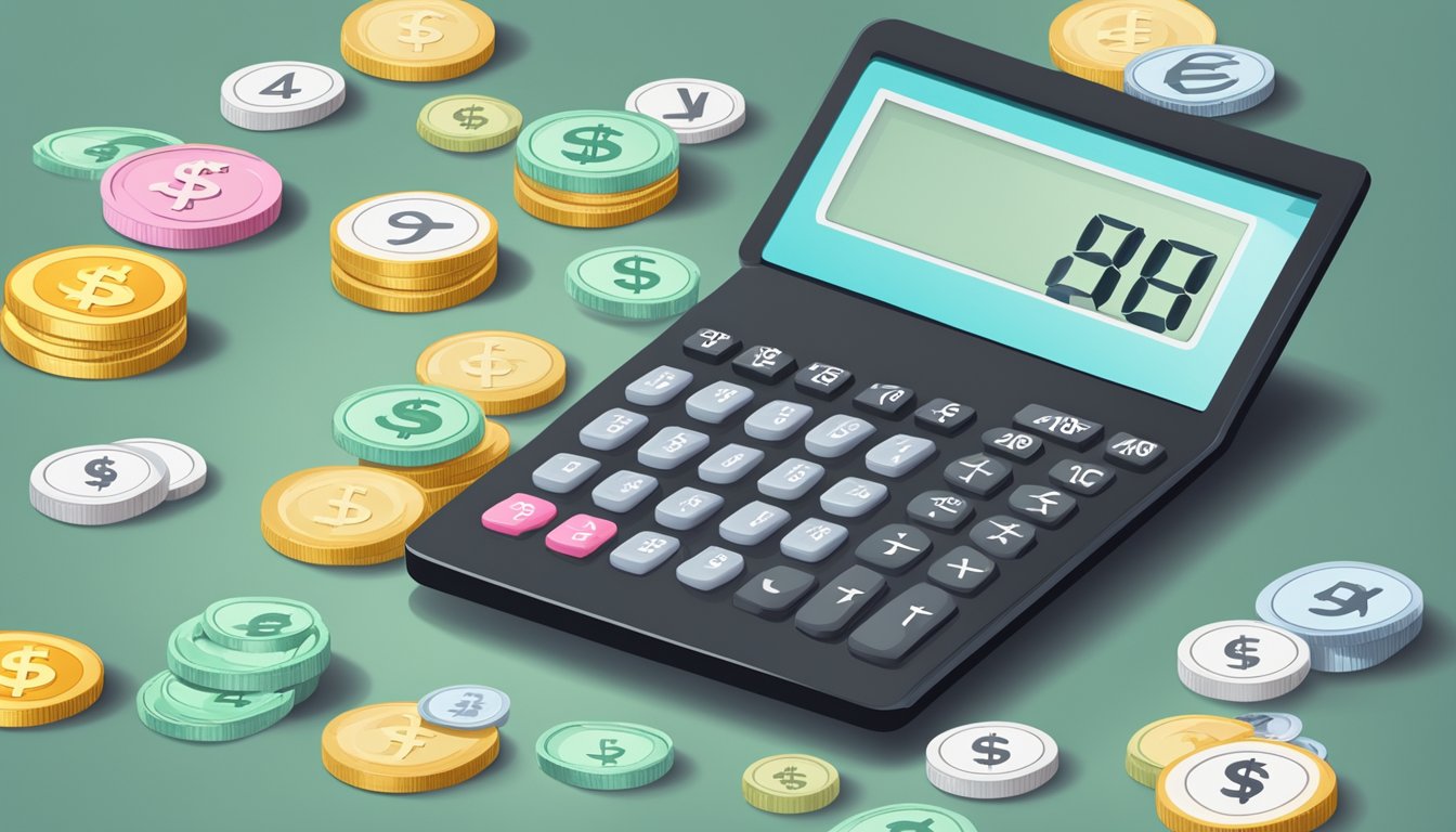 A calculator displaying a series of income figures with a currency symbol in the background