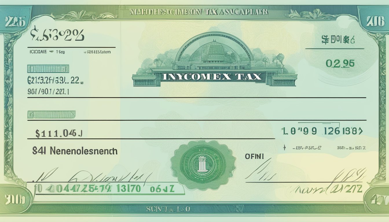 A paycheck with "Income Tax" deducted from "Gross Salary" in Singapore
