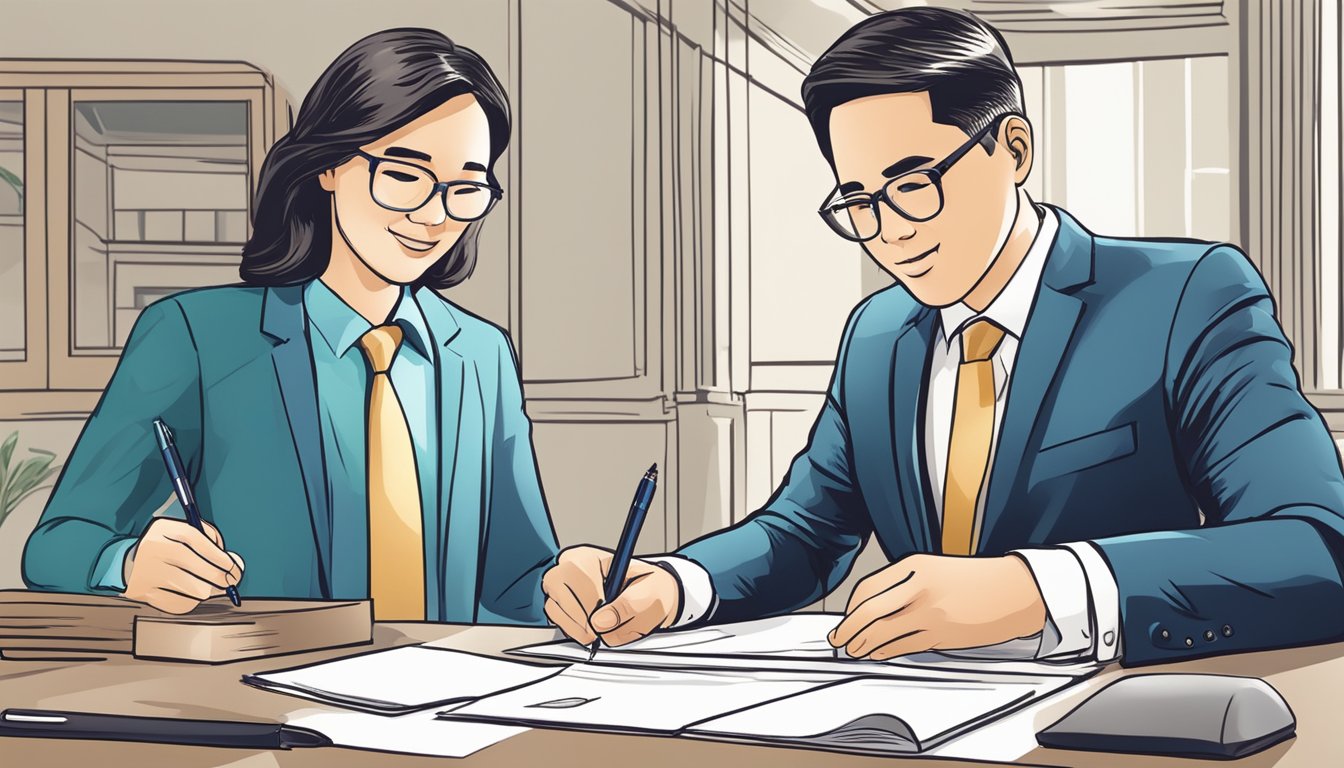 A person signing a guarantee document with a lender in Singapore