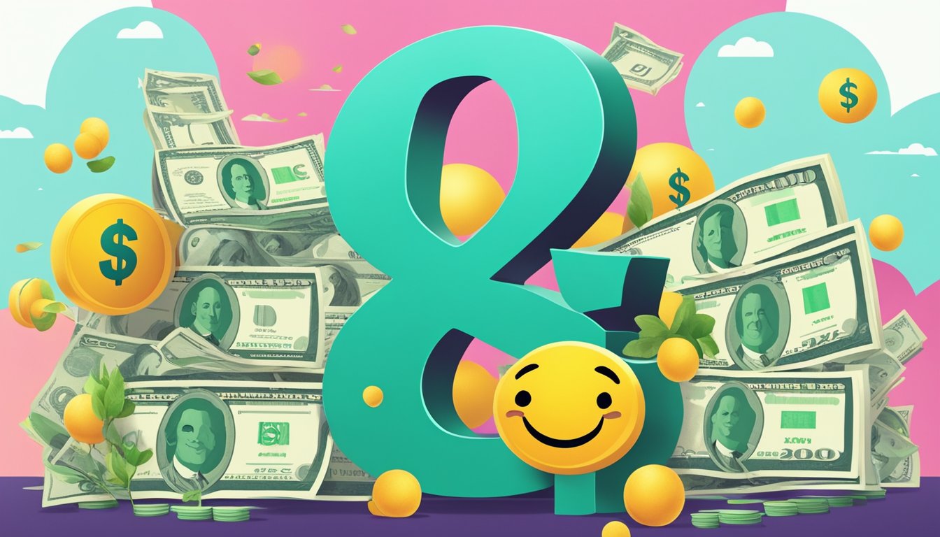 A smiling dollar sign surrounded by floating interest rates and fees in a bright and colorful Singaporean setting