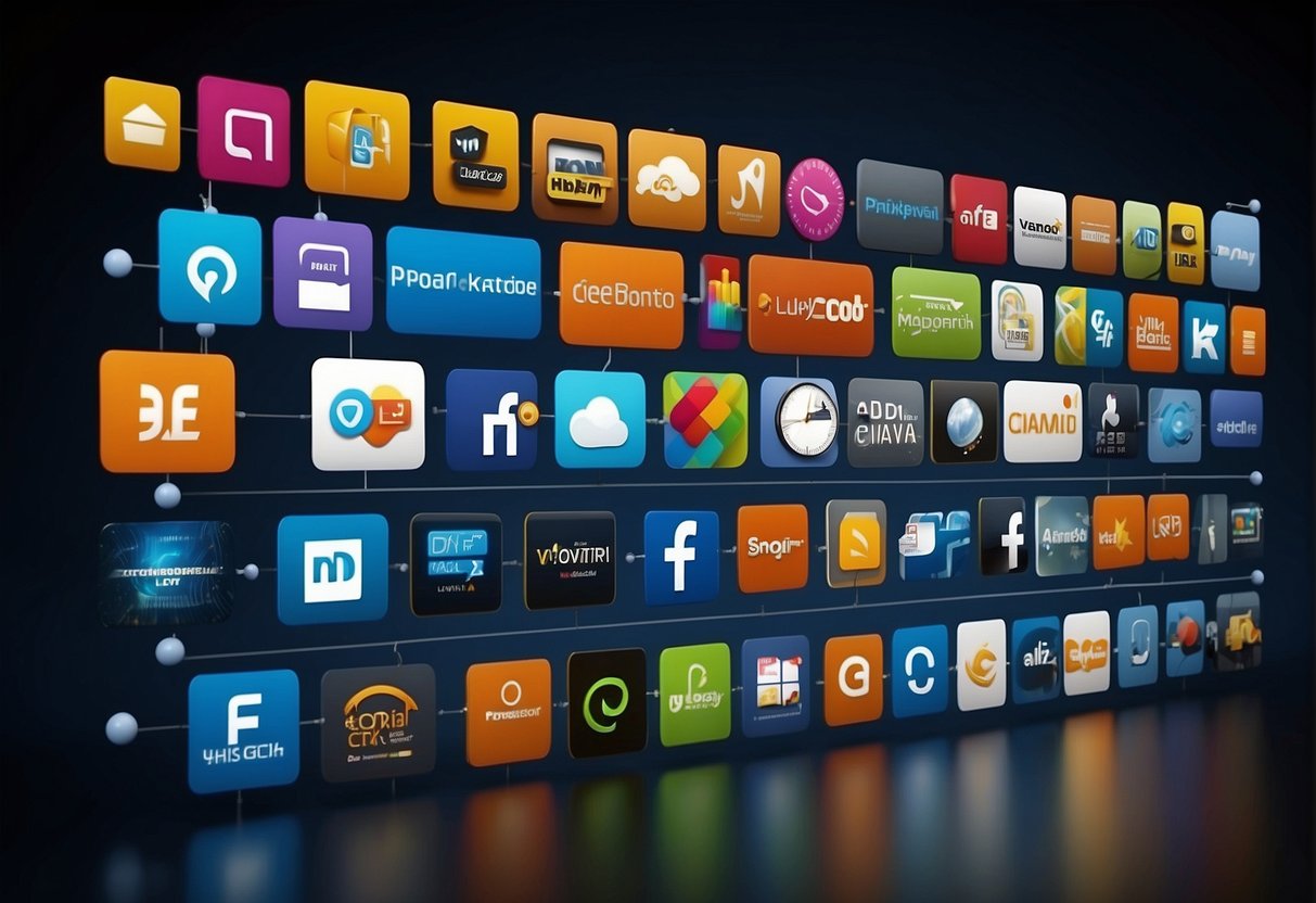 Various software logos and icons are interconnected with lines, showcasing the integration and automation capabilities of n8n