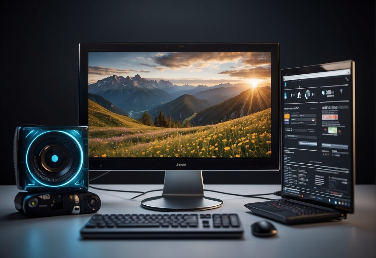 A computer with Jasper AI displayed on the screen, surrounded by various digital tools and resources
