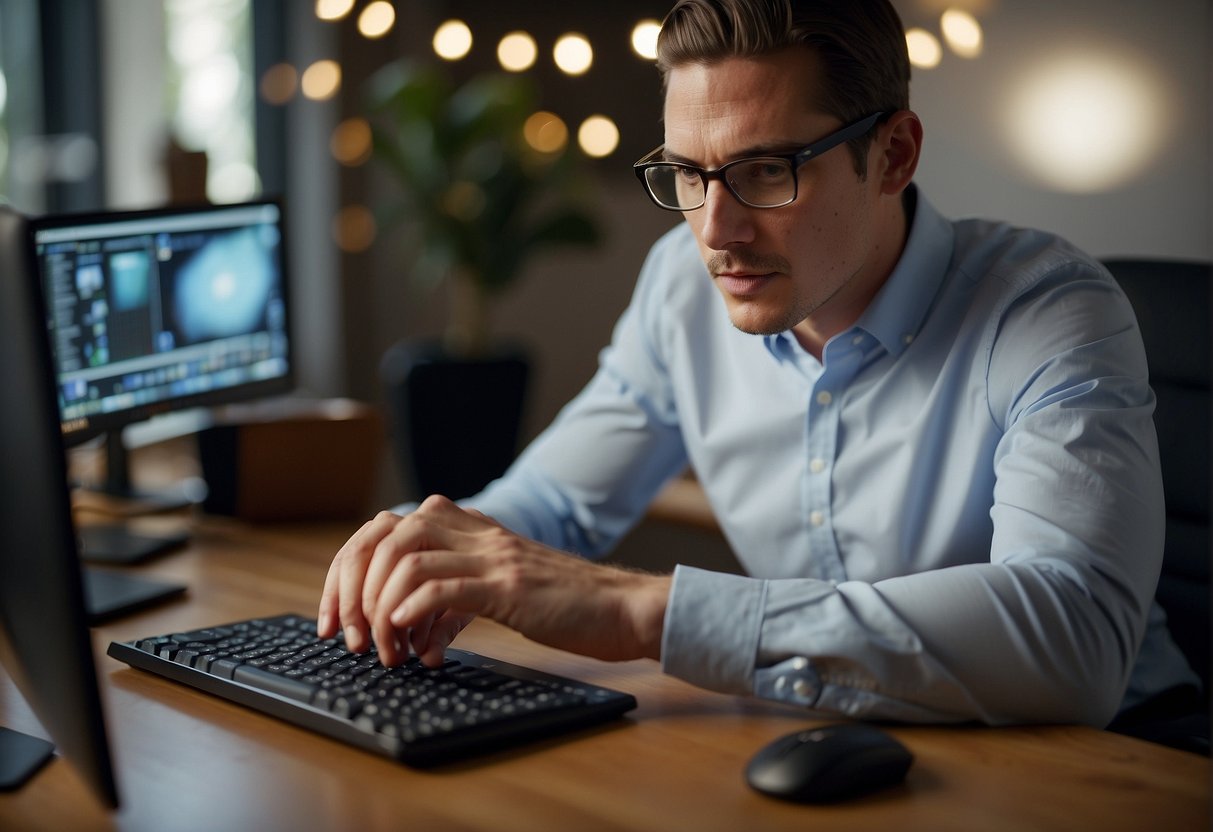 A person using Neuroflash for various tasks, such as studying, working, and relaxing. The person is interacting with the Neuroflash interface on a computer or mobile device