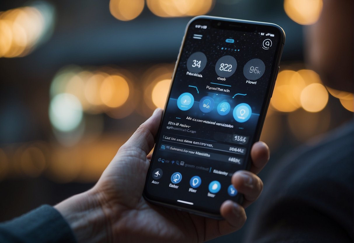 A smartphone with Voice AI interface displayed, user interacting with customizable features, personalized settings, and diverse language options