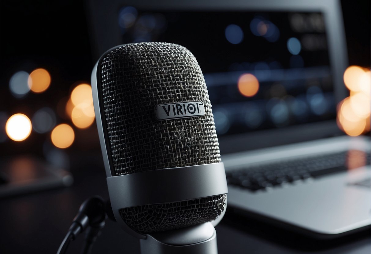 A person speaking into a microphone while a computer processes their voice in real-time for Voice AI technology