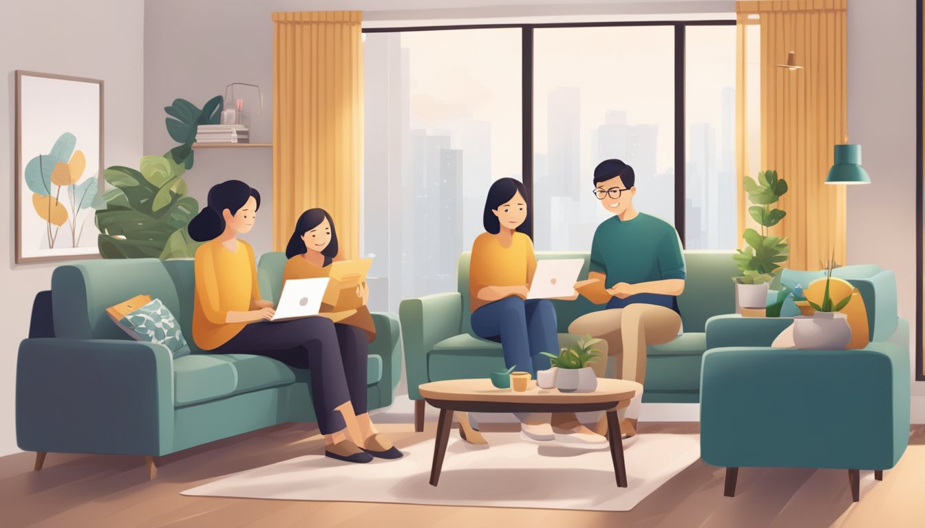 A family reviews HDB eligibility schemes in Singapore at a cozy living room table
