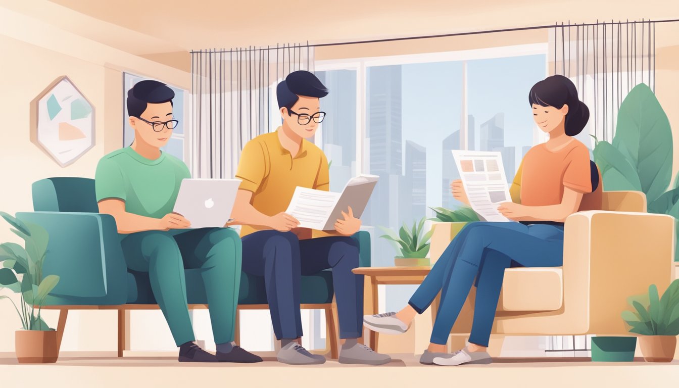A couple reviews HDB eligibility schemes in Singapore for financial planning to purchase their first home