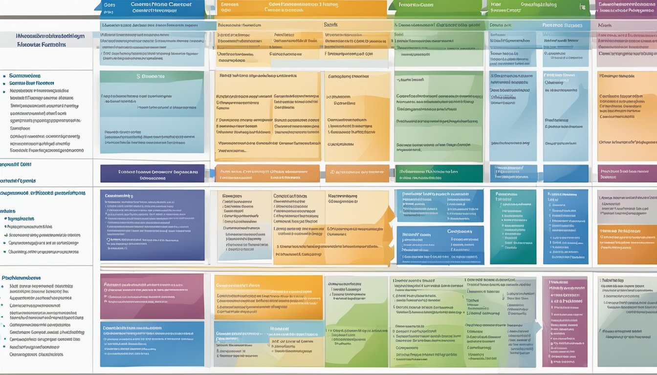 Various grants displayed on a wall chart, with logos and eligibility criteria for different applicant types