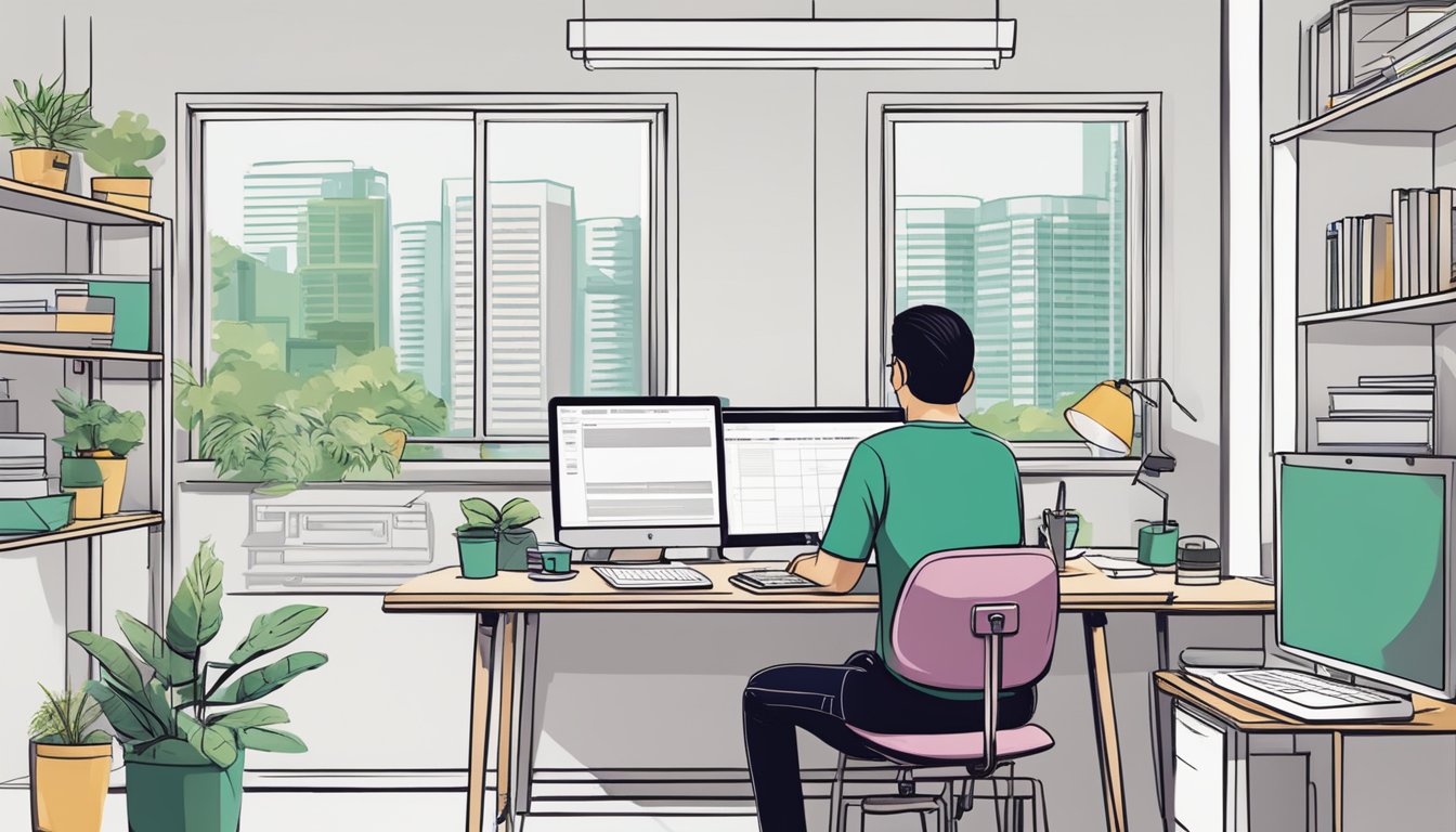 A person fills out forms online for an HDB hacking permit in Singapore