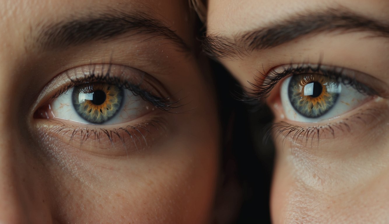 A couple's eyes meet with intensity, hinting at a shared sexual attraction. Their body language conveys desire and anticipation, creating a palpable tension in the air