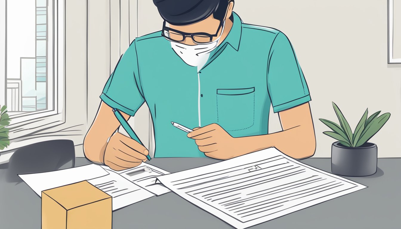 A person holding an HDB HLE letter while filling out an application form in Singapore
